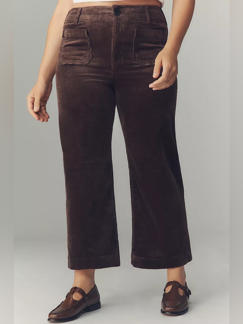 NWT Size 22W-The Colette Crop Wide-Leg Trousers Corduroy Scallop Pocket (US$148) - Picture 3 of 16